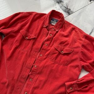 Beautiful Men’s Coral Red Corduroy Cotton button up Shirt Medium